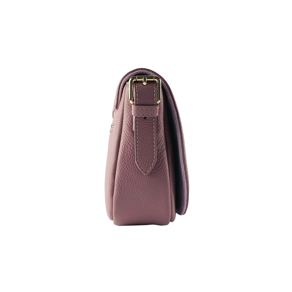 RB1002AZ | Genuine Leather Shoulder Bag Made in Italy with removable leather shoulder strap and attachments with shiny gold metal buckles - Antique Pink color - Dimensions: 26 x 20 x 10 cm