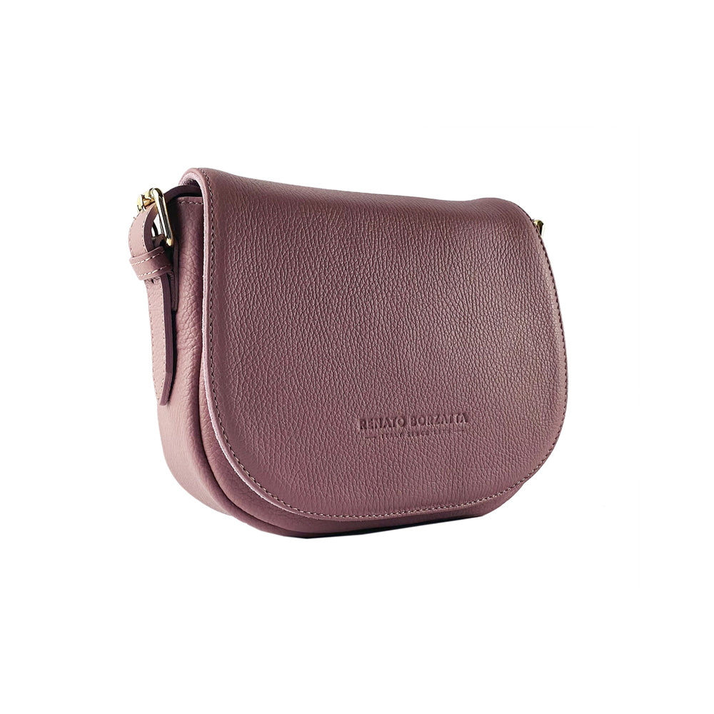 RB1002AZ | Genuine Leather Shoulder Bag Made in Italy with removable leather shoulder strap and attachments with shiny gold metal buckles - Antique Pink color - Dimensions: 26 x 20 x 10 cm