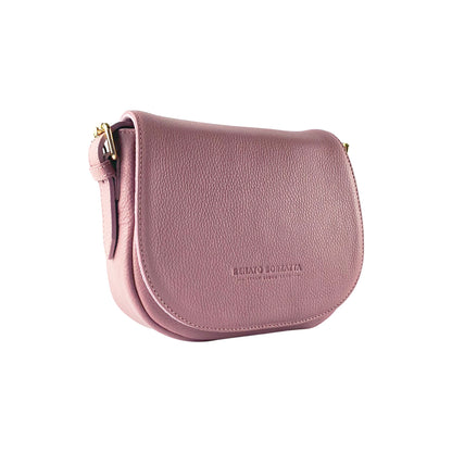 RB1002AZ | Genuine Leather Shoulder Bag Made in Italy with removable leather shoulder strap and attachments with shiny gold metal buckles - Antique Pink color - Dimensions: 26 x 20 x 10 cm