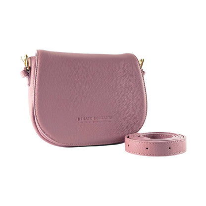 RB1002AZ | Genuine Leather Shoulder Bag Made in Italy with removable leather shoulder strap and attachments with shiny gold metal buckles - Antique Pink color - Dimensions: 26 x 20 x 10 cm