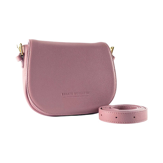 RB1002AZ | Genuine Leather Shoulder Bag Made in Italy with removable leather shoulder strap and attachments with shiny gold metal buckles - Antique Pink color - Dimensions: 26 x 20 x 10 cm