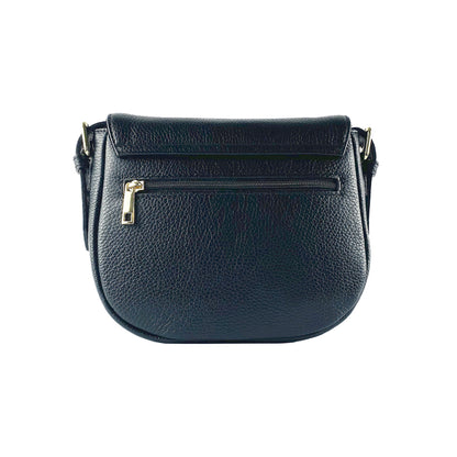 RB1002A | Genuine Leather Shoulder Bag Made in Italy with removable leather shoulder strap and attachments with shiny gold metal buckles - Black color - Dimensions: 26 x 20 x 10 cm