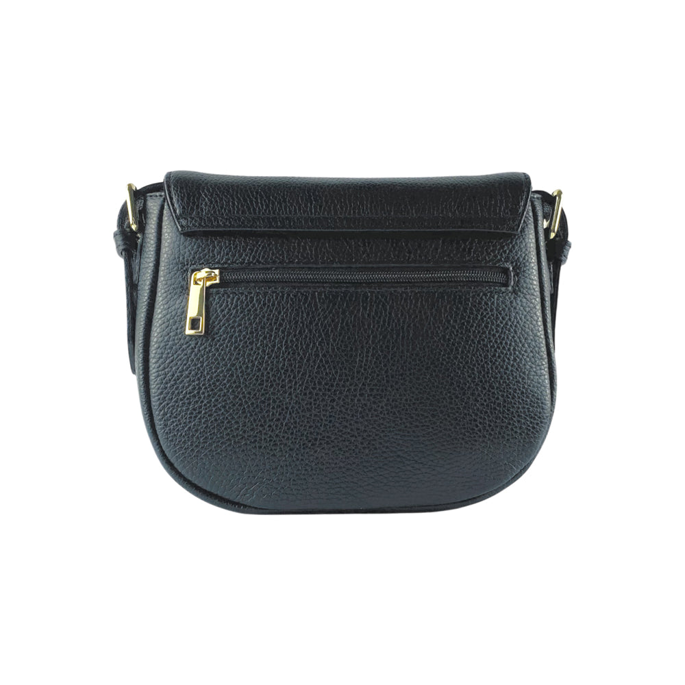 RB1002A | Genuine Leather Shoulder Bag Made in Italy with removable leather shoulder strap and attachments with shiny gold metal buckles - Black color - Dimensions: 26 x 20 x 10 cm