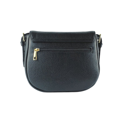 RB1002A | Genuine Leather Shoulder Bag Made in Italy with removable leather shoulder strap and attachments with shiny gold metal buckles - Black color - Dimensions: 26 x 20 x 10 cm