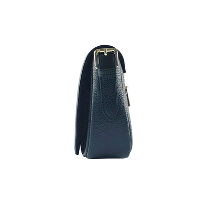 RB1002A | Genuine Leather Shoulder Bag Made in Italy with removable leather shoulder strap and attachments with shiny gold metal buckles - Black color - Dimensions: 26 x 20 x 10 cm