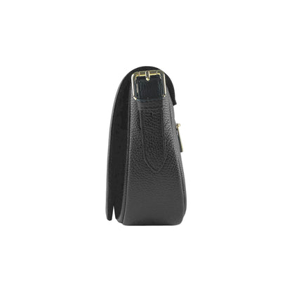 RB1002A | Genuine Leather Shoulder Bag Made in Italy with removable leather shoulder strap and attachments with shiny gold metal buckles - Black color - Dimensions: 26 x 20 x 10 cm