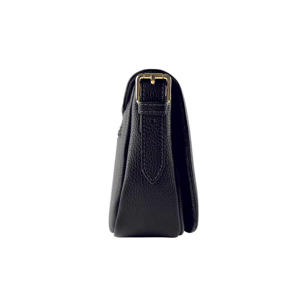 RB1002A | Genuine Leather Shoulder Bag Made in Italy with removable leather shoulder strap and attachments with shiny gold metal buckles - Black color - Dimensions: 26 x 20 x 10 cm