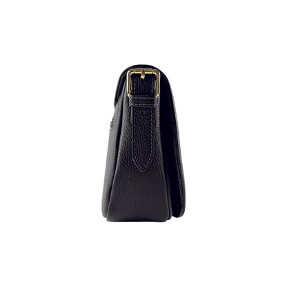 RB1002A | Genuine Leather Shoulder Bag Made in Italy with removable leather shoulder strap and attachments with shiny gold metal buckles - Black color - Dimensions: 26 x 20 x 10 cm