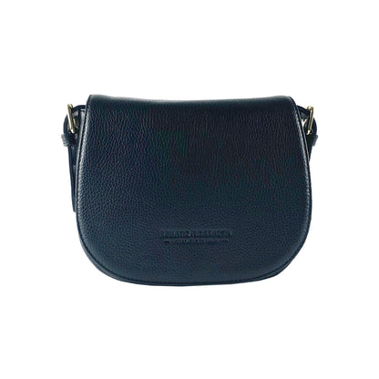 RB1002A | Borsa a Tracolla  in Vera Pelle Made in Italy con Tracolla removibile in pelle e attacchi con fibbie in metallo Oro Lucido - Colore Nero - Dimensioni: cm 26 x 20 x 10