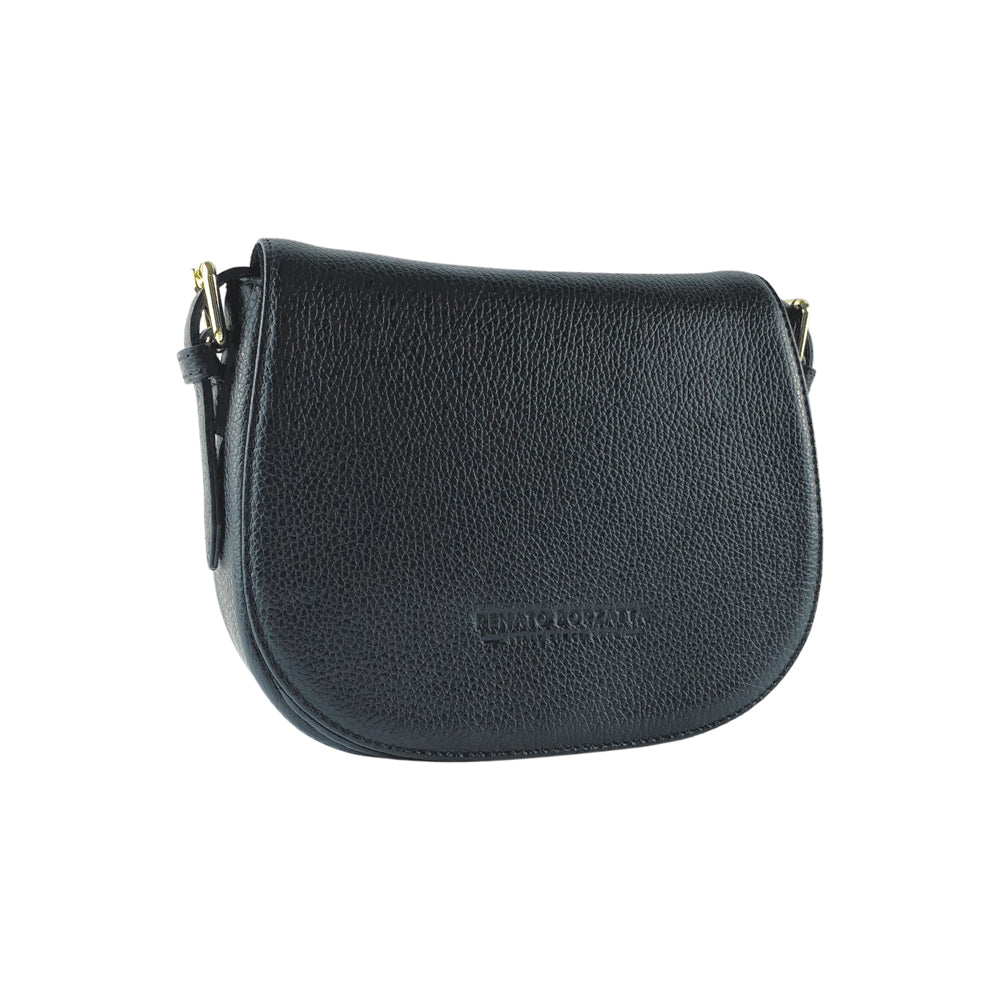 RB1002A | Genuine Leather Shoulder Bag Made in Italy with removable leather shoulder strap and attachments with shiny gold metal buckles - Black color - Dimensions: 26 x 20 x 10 cm
