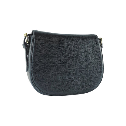 RB1002A | Genuine Leather Shoulder Bag Made in Italy with removable leather shoulder strap and attachments with shiny gold metal buckles - Black color - Dimensions: 26 x 20 x 10 cm