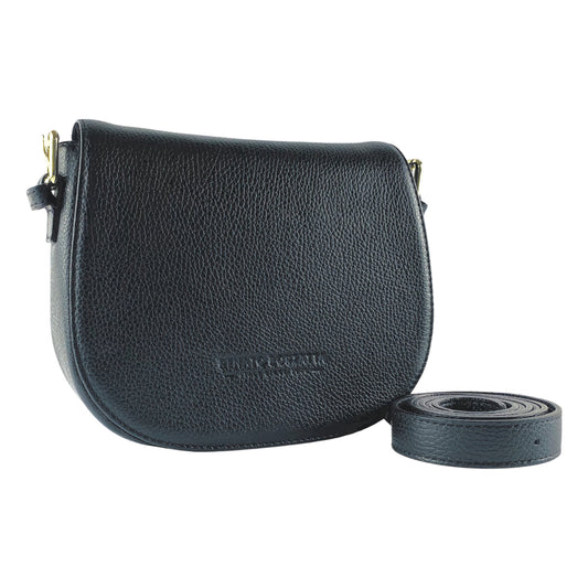 RB1002A | Genuine Leather Shoulder Bag Made in Italy with removable leather shoulder strap and attachments with shiny gold metal buckles - Black color - Dimensions: 26 x 20 x 10 cm