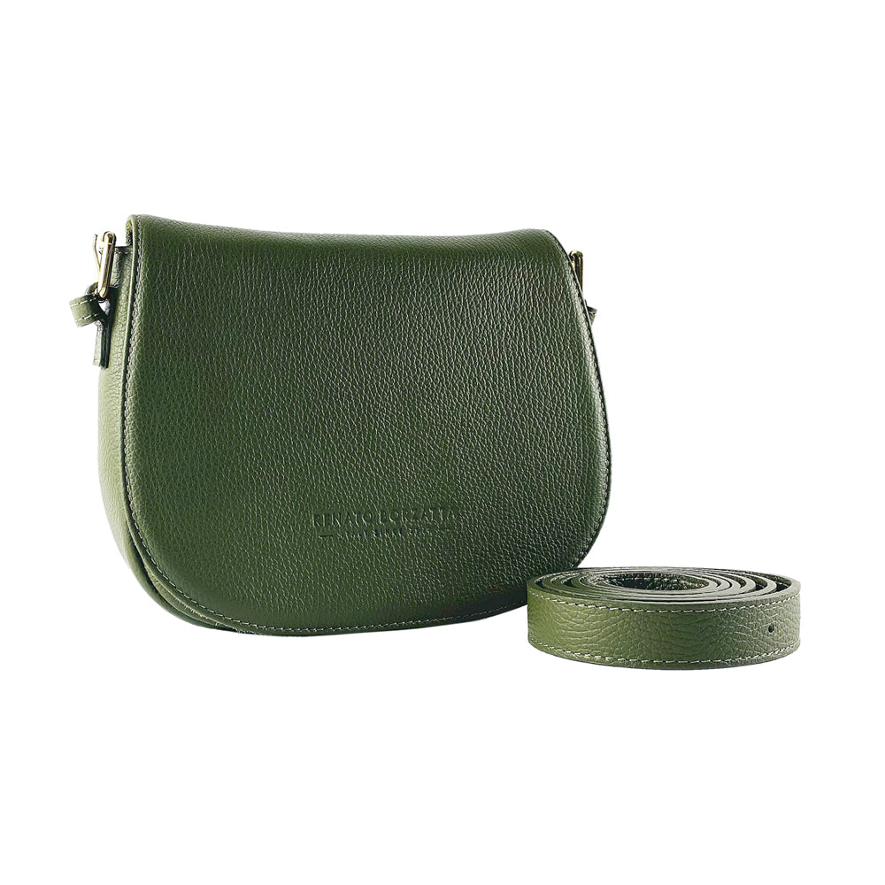 RB1002E | Genuine Leather Shoulder Bag Made in Italy with removable leather shoulder strap and attachments with shiny gold metal buckles - Green color - Dimensions: 26 x 20 x 10 cm