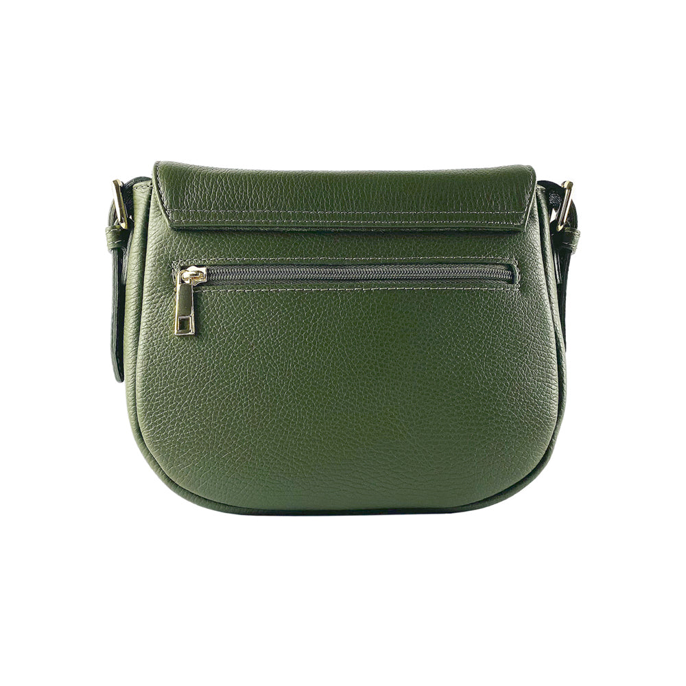 RB1002E | Borsa a Tracolla  in Vera Pelle Made in Italy con Tracolla removibile in pelle e attacchi con fibbie in metallo Oro Lucido - Colore Verde - Dimensioni: cm 26 x 20 x 10