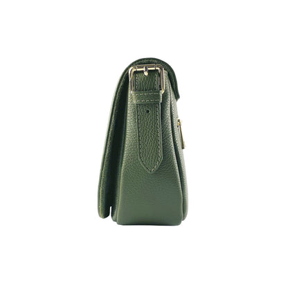 RB1002E | Genuine Leather Shoulder Bag Made in Italy with removable leather shoulder strap and attachments with shiny gold metal buckles - Green color - Dimensions: 26 x 20 x 10 cm