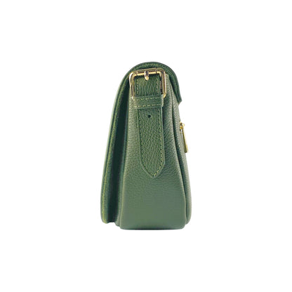 RB1002E | Genuine Leather Shoulder Bag Made in Italy with removable leather shoulder strap and attachments with shiny gold metal buckles - Green color - Dimensions: 26 x 20 x 10 cm