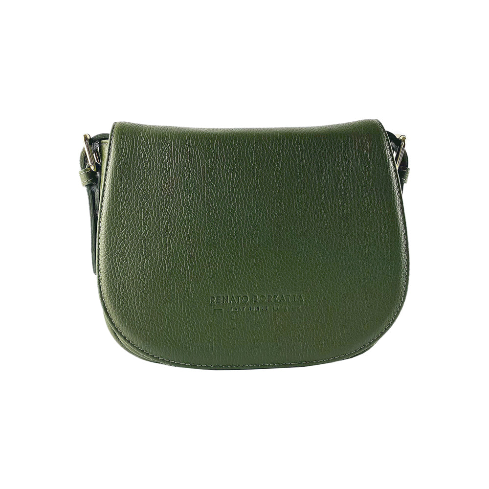 RB1002E | Genuine Leather Shoulder Bag Made in Italy with removable leather shoulder strap and attachments with shiny gold metal buckles - Green color - Dimensions: 26 x 20 x 10 cm