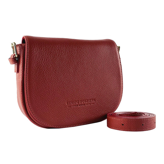 RB1002V | Genuine Leather Shoulder Bag Made in Italy with removable leather shoulder strap and attachments with shiny gold metal buckles - Red color - Dimensions: 26 x 20 x 10 cm