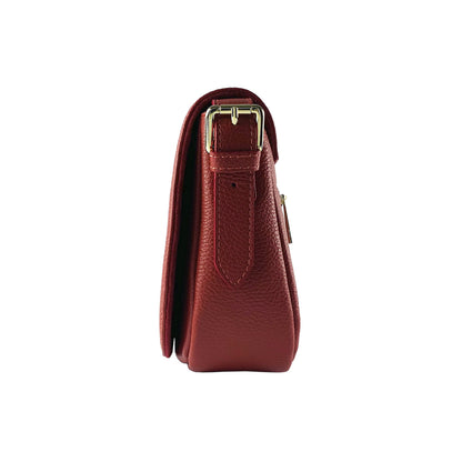 RB1002V | Genuine Leather Shoulder Bag Made in Italy with removable leather shoulder strap and attachments with shiny gold metal buckles - Red color - Dimensions: 26 x 20 x 10 cm