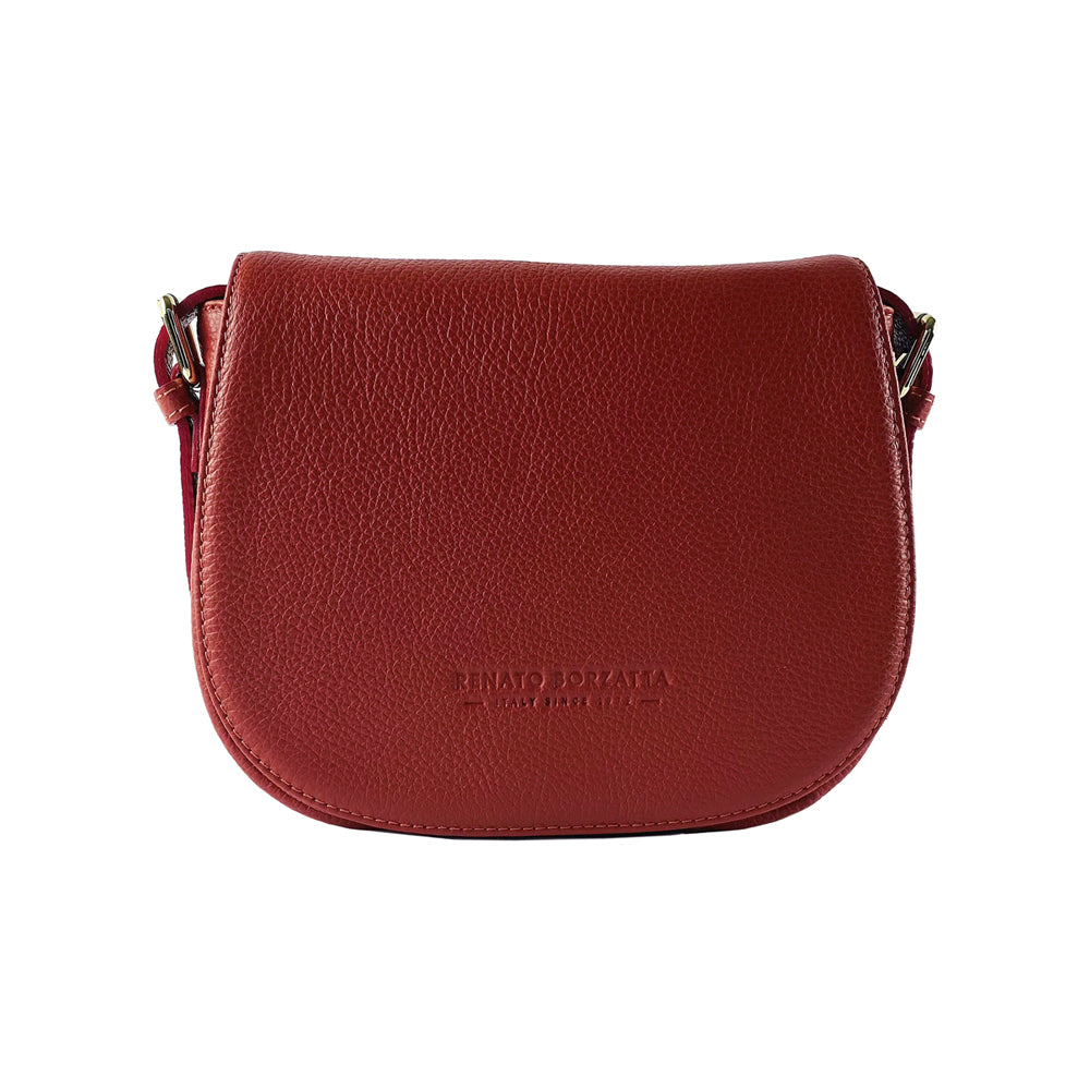 RB1002V | Genuine Leather Shoulder Bag Made in Italy with removable leather shoulder strap and attachments with shiny gold metal buckles - Red color - Dimensions: 26 x 20 x 10 cm