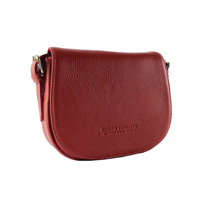 RB1002V | Genuine Leather Shoulder Bag Made in Italy with removable leather shoulder strap and attachments with shiny gold metal buckles - Red color - Dimensions: 26 x 20 x 10 cm