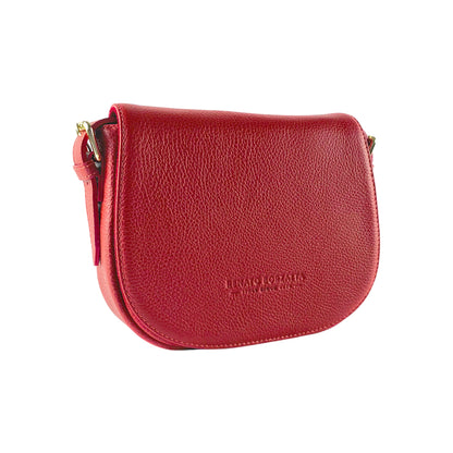 RB1002V | Genuine Leather Shoulder Bag Made in Italy with removable leather shoulder strap and attachments with shiny gold metal buckles - Red color - Dimensions: 26 x 20 x 10 cm