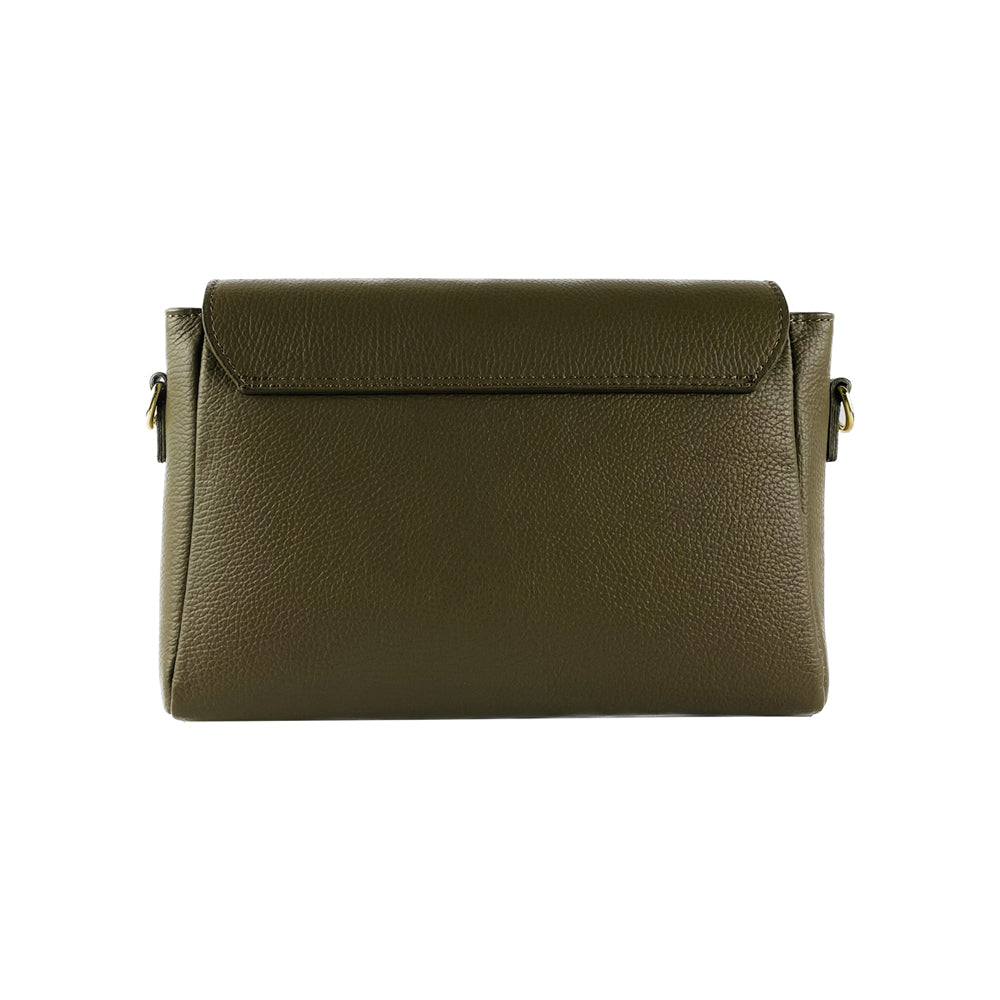 RB1003AQ | Borsa a Tracolla in Vera Pelle Made in Italy con Tracolla intrecciata removibile e attacchi con moschettoni in metallo Oro Lucido - Colore Taupe - Dimensioni: cm 28 x 19 x 9