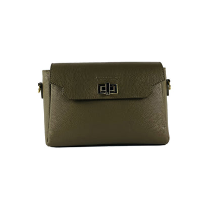 RB1003AQ | Borsa a Tracolla in Vera Pelle Made in Italy con Tracolla intrecciata removibile e attacchi con moschettoni in metallo Oro Lucido - Colore Taupe - Dimensioni: cm 28 x 19 x 9