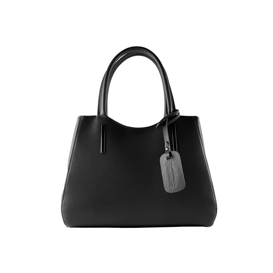 RB1004A | Borsa a Mano in Vera Pelle Made in Italy con Tracollina removibile e attacchi con moschettoni in metallo Canna di Fucile - Colore Nero - Dimensioni: cm 33 x 25 x 15 + Manici 13 cm