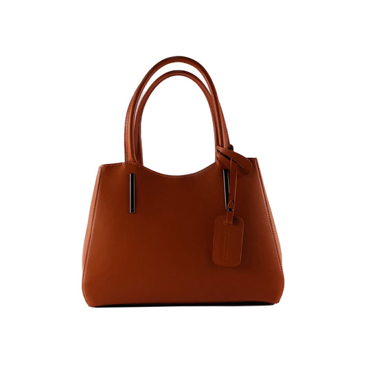 RB1004AM | Genuine Leather Handbag Made in Italy with removable shoulder strap and gunmetal metal snap hook attachments - Paprika color - Dimensions: 33 x 25 x 15 cm + Handles 13 cm