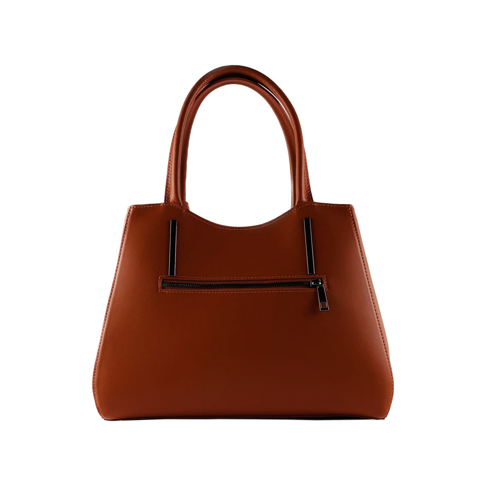 RB1004AM | Genuine Leather Handbag Made in Italy with removable shoulder strap and gunmetal metal snap hook attachments - Paprika color - Dimensions: 33 x 25 x 15 cm + Handles 13 cm