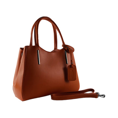 RB1004AM | Genuine Leather Handbag Made in Italy with removable shoulder strap and gunmetal metal snap hook attachments - Paprika color - Dimensions: 33 x 25 x 15 cm + Handles 13 cm