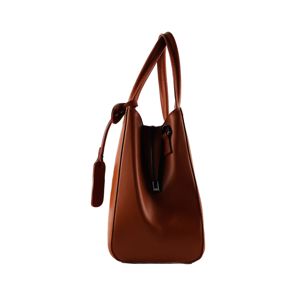 RB1004AM | Genuine Leather Handbag Made in Italy with removable shoulder strap and gunmetal metal snap hook attachments - Paprika color - Dimensions: 33 x 25 x 15 cm + Handles 13 cm