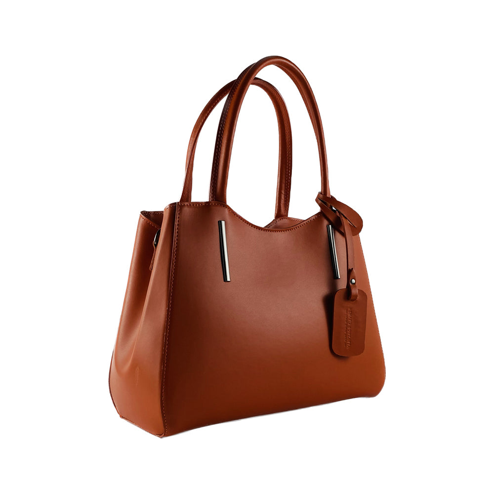 RB1004AM | Genuine Leather Handbag Made in Italy with removable shoulder strap and gunmetal metal snap hook attachments - Paprika color - Dimensions: 33 x 25 x 15 cm + Handles 13 cm