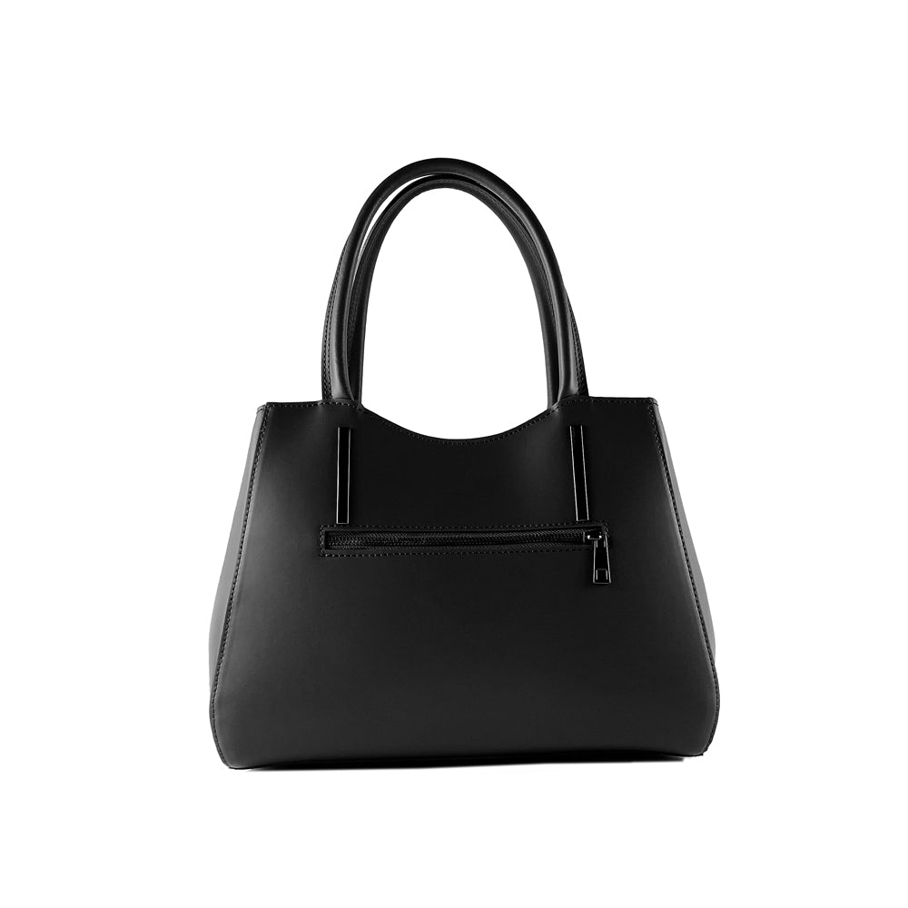 RB1004A | Handbag in Genuine Leather Made in Italy with removable shoulder strap and attachments with metal snap hooks in Gunmetal - Black color - Dimensions: 33 x 25 x 15 cm + Handles 13 cm