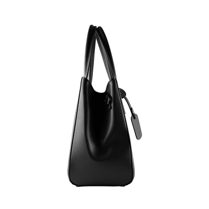 RB1004A | Handbag in Genuine Leather Made in Italy with removable shoulder strap and attachments with metal snap hooks in Gunmetal - Black color - Dimensions: 33 x 25 x 15 cm + Handles 13 cm