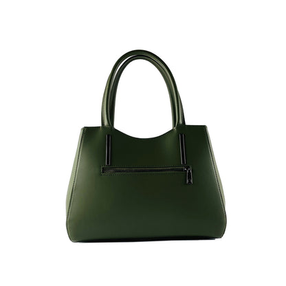 RB1004E | Borsa a Mano in Vera Pelle Made in Italy con Tracollina removibile e attacchi con moschettoni in metallo Canna di Fucile - Colore Verde - Dimensioni: cm 33 x 25 x 15 + Manici 13 cm