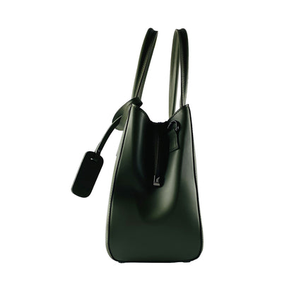 RB1004E | Handbag in Genuine Leather Made in Italy with removable shoulder strap and attachments with metal snap-hooks in Gunmetal - Green color - Dimensions: 33 x 25 x 15 cm + Handles 13 cm