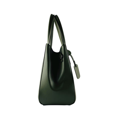 RB1004E | Borsa a Mano in Vera Pelle Made in Italy con Tracollina removibile e attacchi con moschettoni in metallo Canna di Fucile - Colore Verde - Dimensioni: cm 33 x 25 x 15 + Manici 13 cm