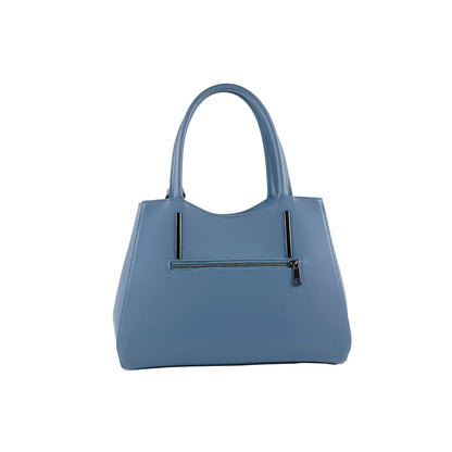 RB1004P | Handbag in Genuine Leather Made in Italy with removable shoulder strap and attachments with metal snap hooks in Gunmetal - Avio color - Dimensions: 33 x 25 x 15 cm + Handles 13 cm