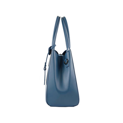 RB1004P | Handbag in Genuine Leather Made in Italy with removable shoulder strap and attachments with metal snap hooks in Gunmetal - Avio color - Dimensions: 33 x 25 x 15 cm + Handles 13 cm