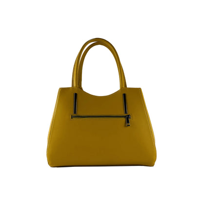 RB1004R | Genuine Leather Handbag Made in Italy with removable shoulder strap and gunmetal metal snap hook attachments - Mustard color - Dimensions: 33 x 25 x 15 cm + Handles 13 cm