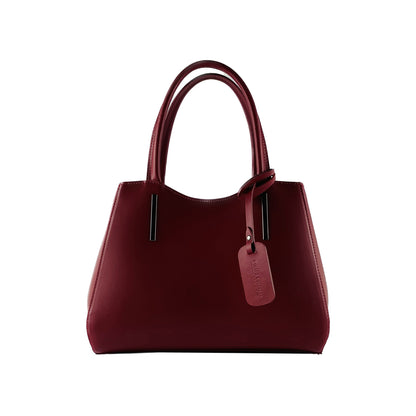 RB1004V | Handbag in Genuine Leather Made in Italy with removable shoulder strap and attachments with metal snap hooks in Gunmetal - Red color - Dimensions: 33 x 25 x 15 cm + Handles 13 cm