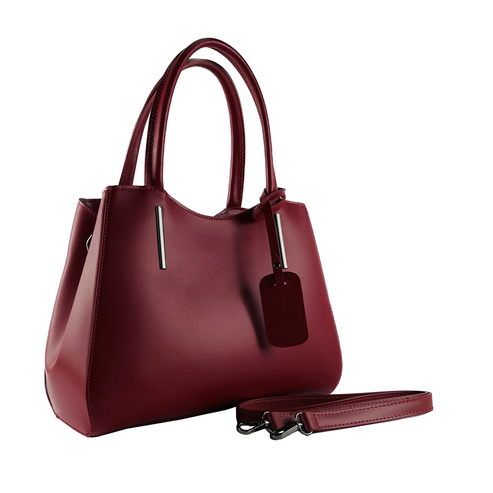 RB1004V | Handbag in Genuine Leather Made in Italy with removable shoulder strap and attachments with metal snap hooks in Gunmetal - Red color - Dimensions: 33 x 25 x 15 cm + Handles 13 cm