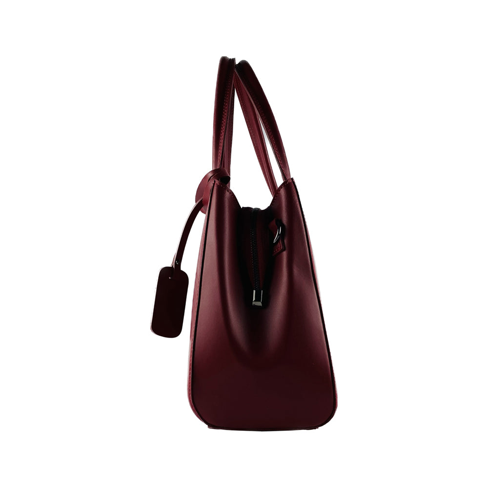 RB1004V | Handbag in Genuine Leather Made in Italy with removable shoulder strap and attachments with metal snap hooks in Gunmetal - Red color - Dimensions: 33 x 25 x 15 cm + Handles 13 cm