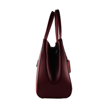 RB1004V | Handbag in Genuine Leather Made in Italy with removable shoulder strap and attachments with metal snap hooks in Gunmetal - Red color - Dimensions: 33 x 25 x 15 cm + Handles 13 cm