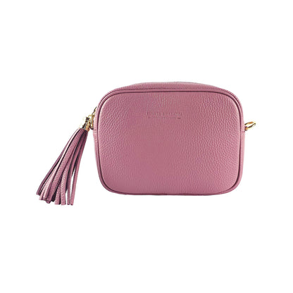 RB1007AZ | Women's shoulder bag in genuine leather Made in Italy. Removable shoulder strap. Attachments with shiny gold metal snap hooks - Antique pink color - Dimensions: 20 x 15 x 7 cm