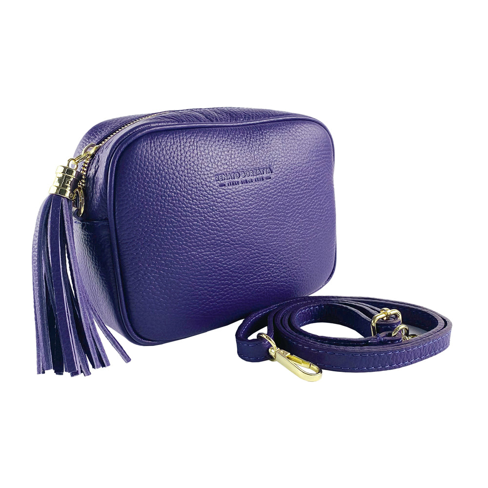 RB1007Y | Tracollina  Donna in Vera Pelle Made in Italy.Tracolla removibile. Attacchi con moschettoni in metallo Oro Lucido - Colore Viola - Dimensioni: cm 20 x 15 x 7