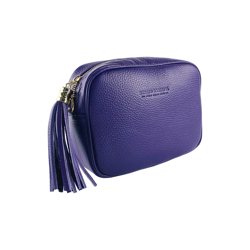 RB1007Y | Tracollina  Donna in Vera Pelle Made in Italy.Tracolla removibile. Attacchi con moschettoni in metallo Oro Lucido - Colore Viola - Dimensioni: cm 20 x 15 x 7