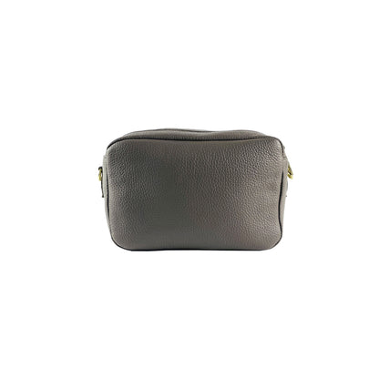 RB1008AQ | Women's Double Zip Shoulder Bag in Genuine Leather Made in Italy. Removable shoulder strap. Attachments with shiny gold metal snap hooks - Taupe color - Dimensions: 20 x 15 x 9 cm